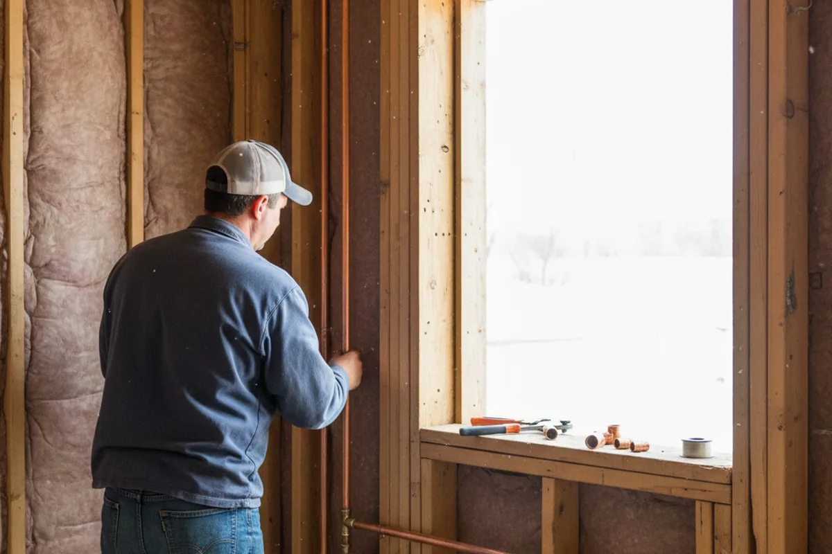 Licensed plumber running new copper supply lines in a Holmesville home